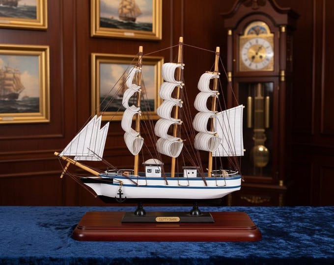 Featured listing image: Handcrafted Wooden Sailing Ship Model / Nautical Home & Office Decor / Vintage Marine Gift for Collectors / Sailboat Desktop Ornament