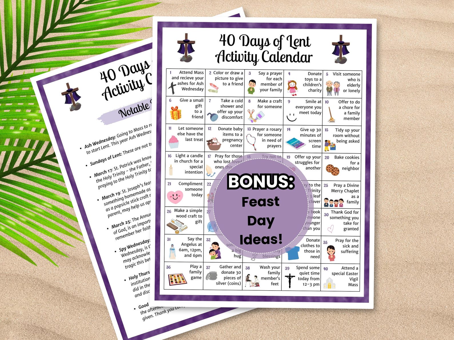 40 Days of Lent Catholic Activity Calendar for Kids, Ash Wednesday Lent ...