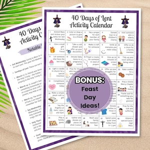 40 Days of Lent Catholic Activity Calendar for Kids, Ash Wednesday Lent ...
