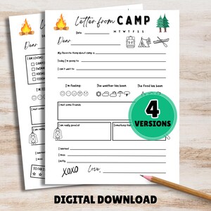Letter from Camp Bundle, Summer Camp Letter, Printable Summer Camp Stationery, Camp Note, Gift for Camper, Fill in the Blank Camp Letter