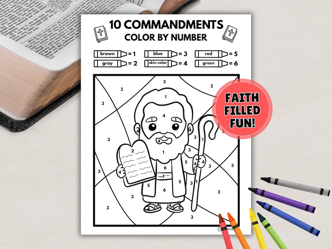 10 Commandments Coloring Page for Kids, Color by Number, Printable 10 ...