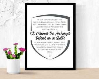 St. Michael the Archangel Prayer, Saint Michael Printable, Catholic Wall Art, Protection prayer, spiritual warfare, police fireman gift