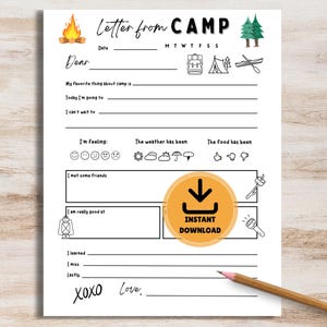 Letter from Camp, Summer Camp Letter, Summer Camp Stationery, Sleepaway Camp Note, Gift for Camper, Fill in the Blank Letter Home from Child