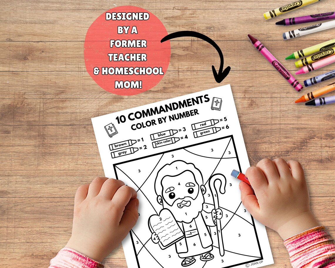10 Commandments Coloring Page for Kids, Color by Number, Printable 10 ...