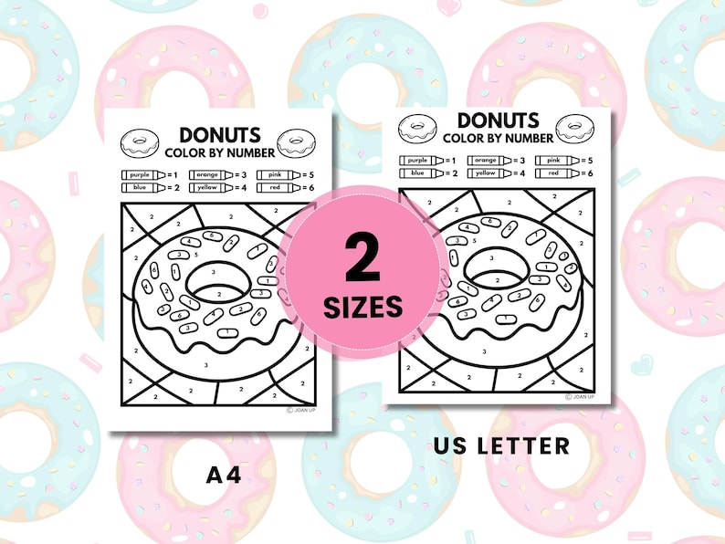 Donut Coloring Pages, Color by Number, Donut Printable Activity, Donut ...