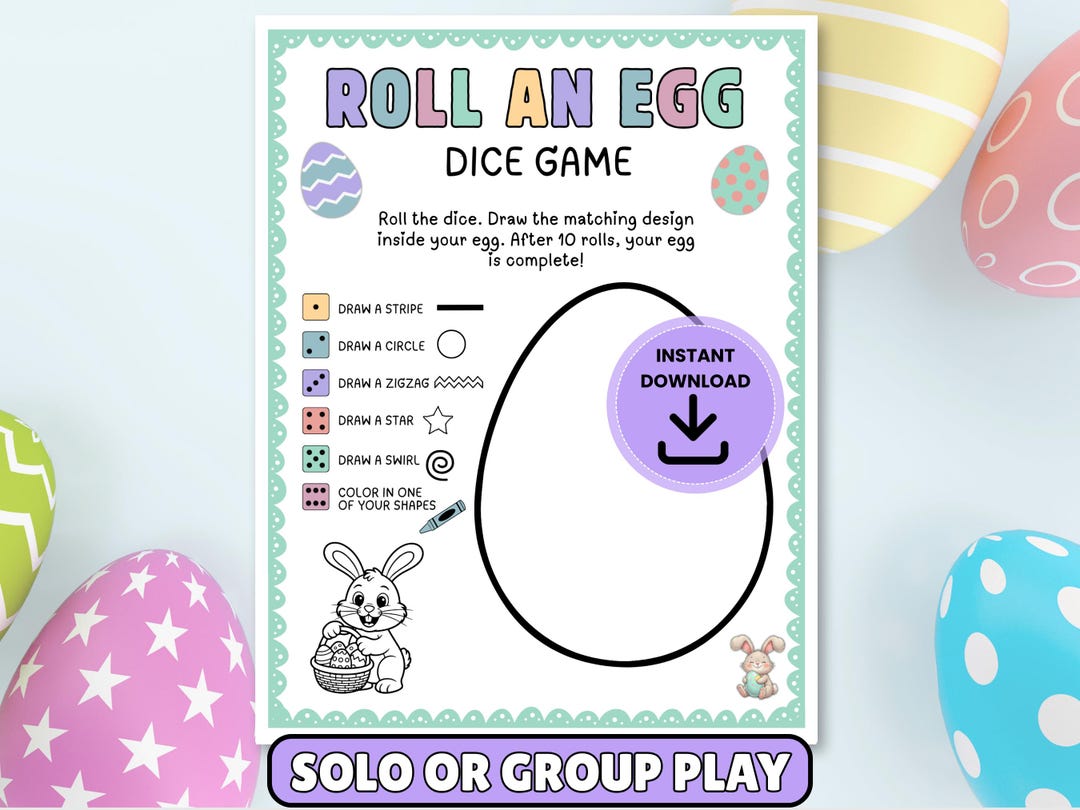 Roll an Egg Easter Dice Game, Egg Coloring Activity, Printable Kids ...