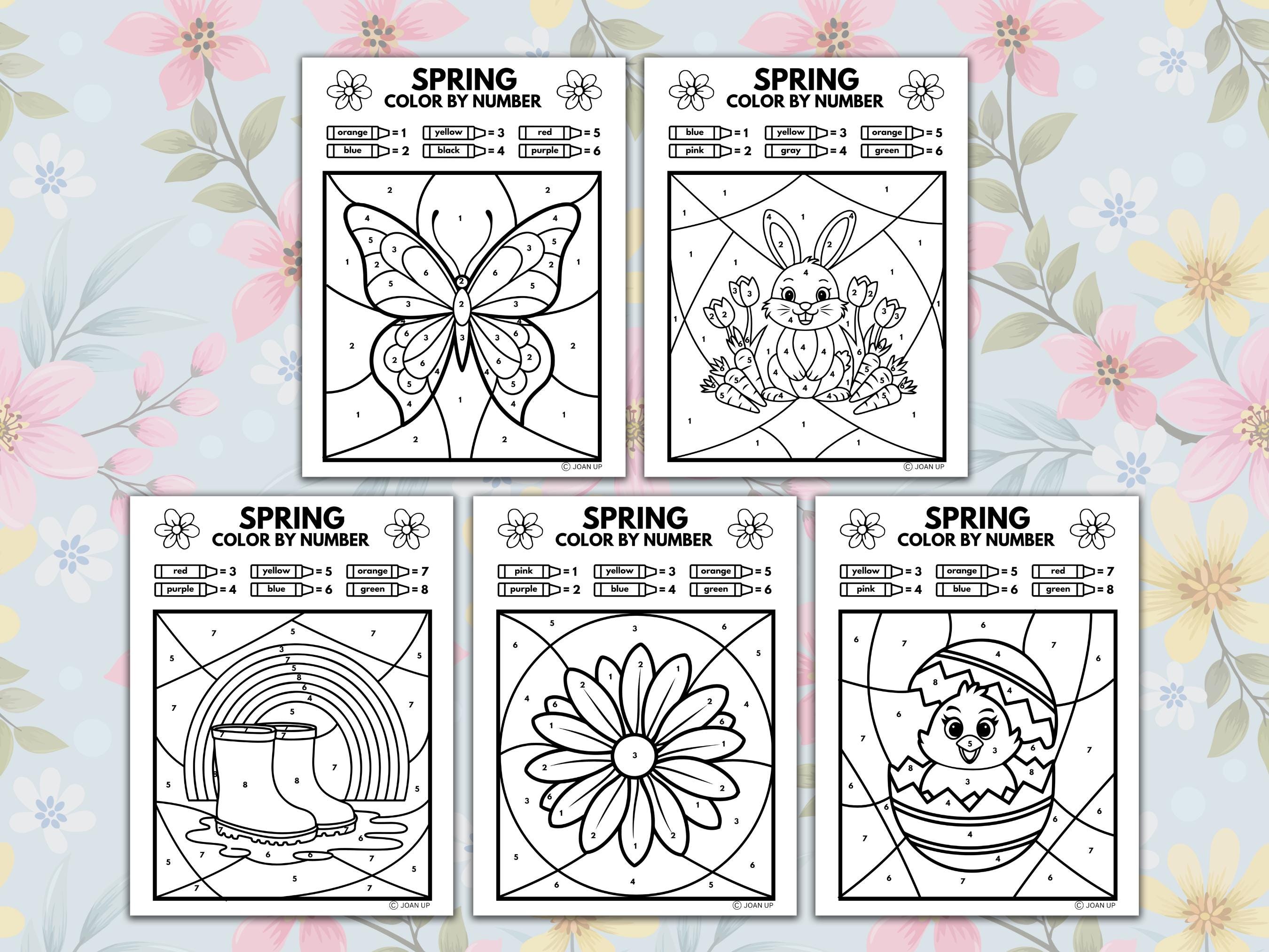 Spring Color By Length Spring Color by Number, Kids Easy Coloring Pages, Preschool ...