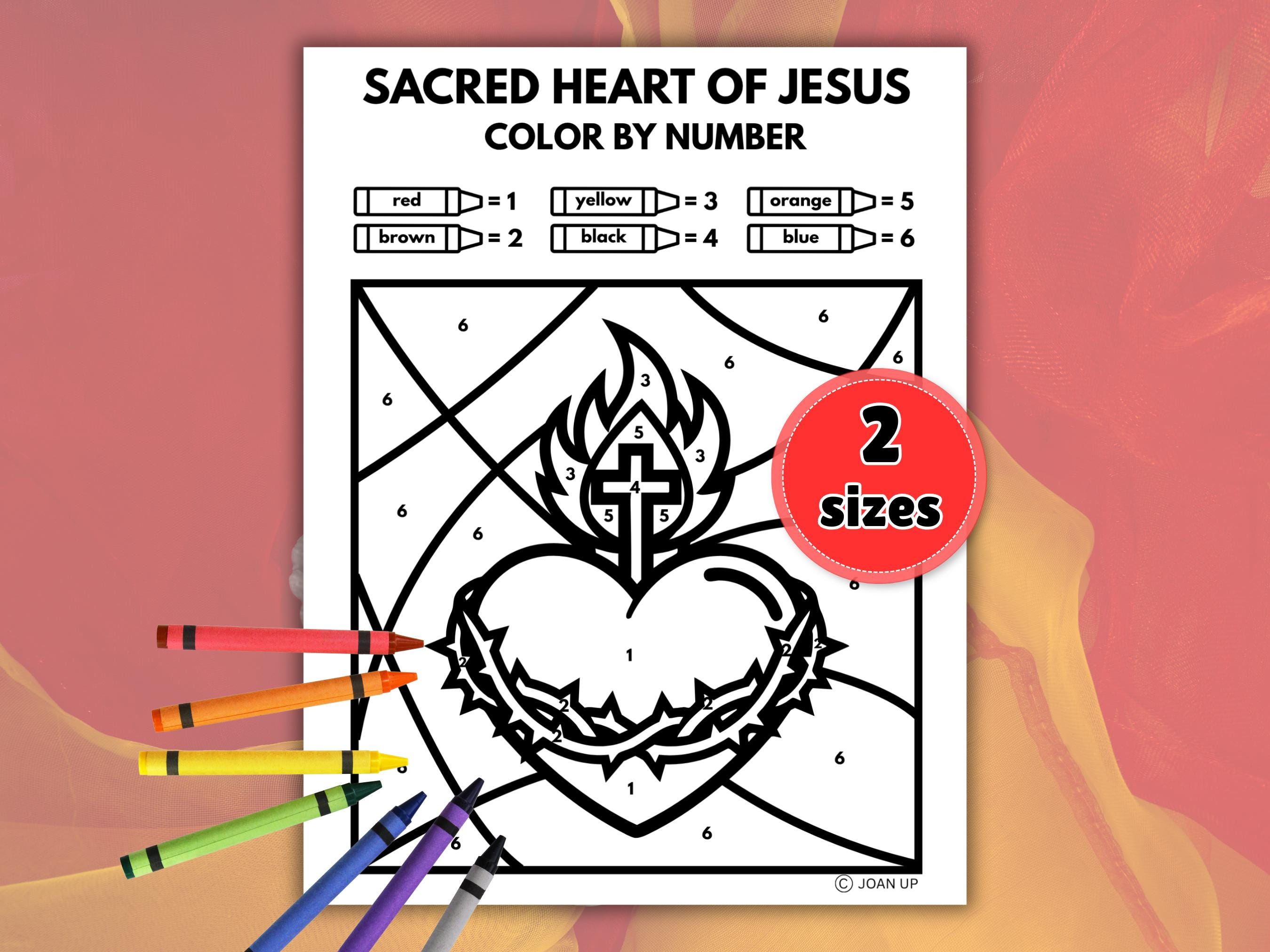 Sacred Heart of Jesus Activity Sheet, Color by Number, Printable…