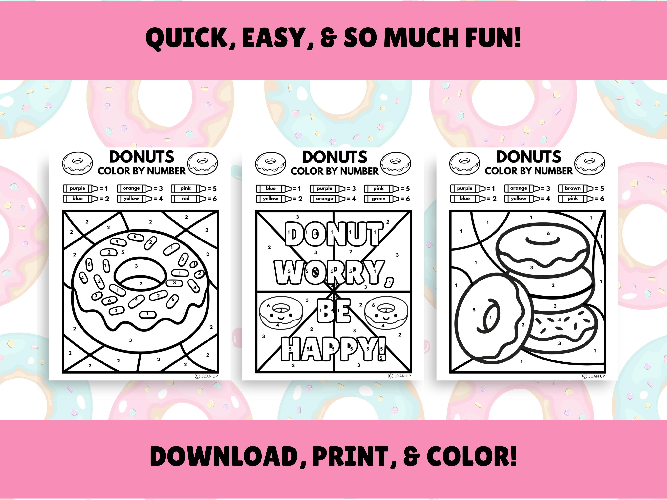 Donut Coloring Pages, Color by Number, Donut Printable Activity, Donut ...