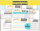 Summer Reading Challenge Bundle, Book Challenge, Kids Summer Reading Log, Book Tracker, Reading Chart Goals, Reading Minutes, Book Bingo