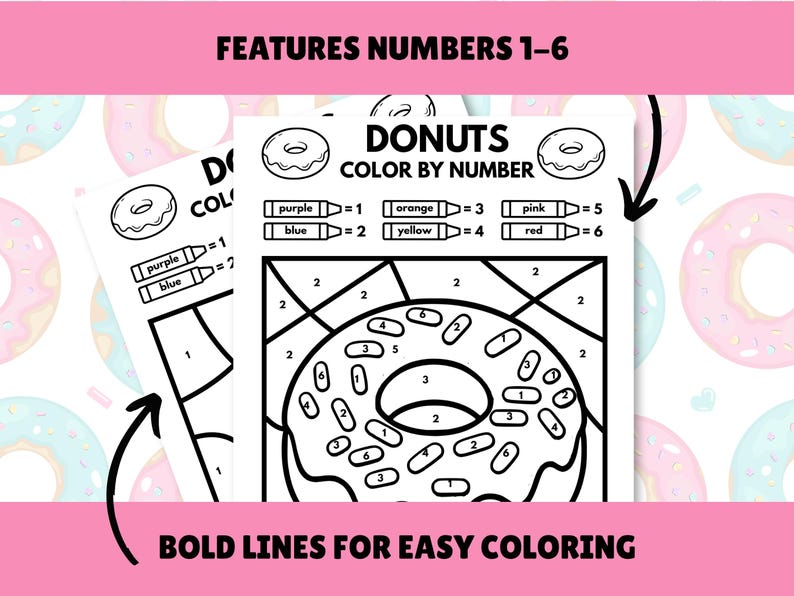 Donut Coloring Pages, Color by Number, Donut Printable Activity, Donut ...