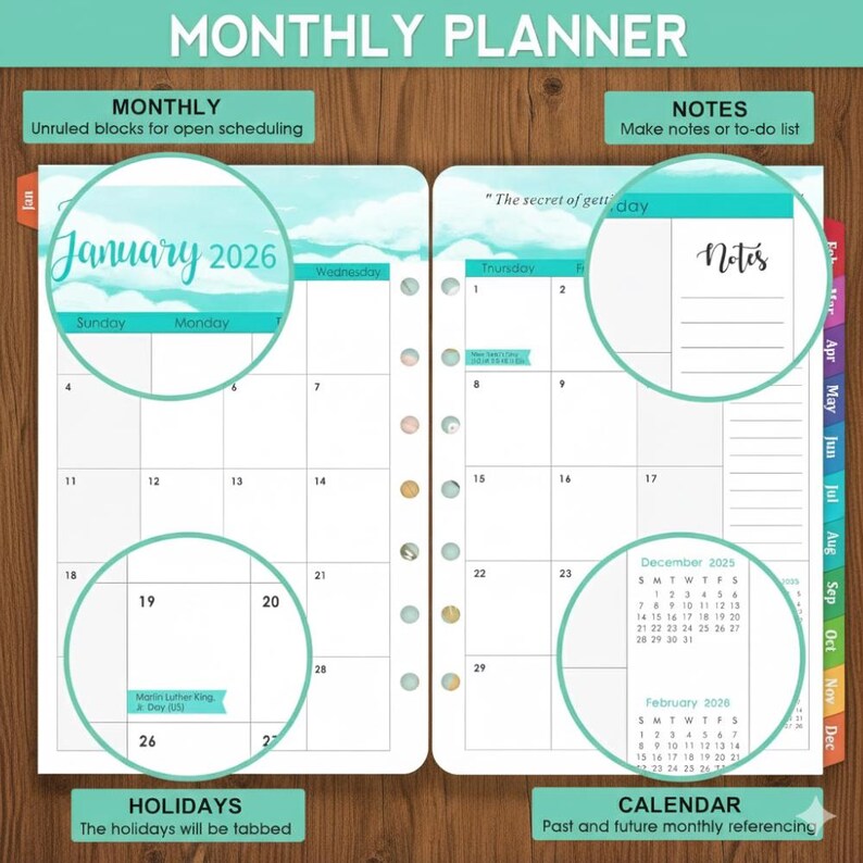 2026 Planner Refills - 7 Punched Holes 2026 Weekly Monthly Planner ...