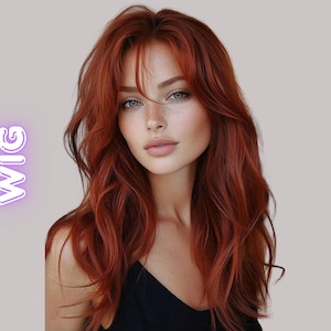 Auburn Wavy Wig with Bangs Medium Length Natural Women Wig