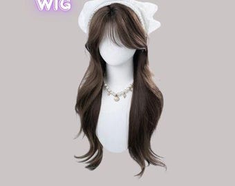 Long Brown Wig with Curls – 30” Heat-Resistant Synthetic Fiber Hair, Natural Soft Roll Style for Cosplay & Daily Wear