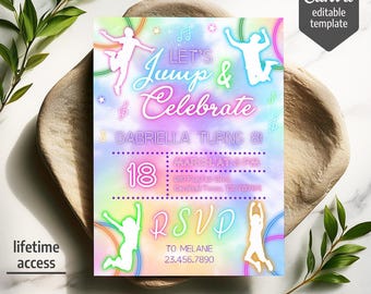 Editable Jump invite, Trampoline Birthday invitation, boy girl birthday, electronic invitation, Jump Phone Invite template, Play Party