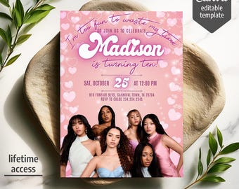 Invitación de cumpleaños de Katseye, invitación a fiesta de grupo femenino de K-pop, plantilla de fiesta de Katseye imprimible y editable, cumpleaños de chica adolescente
