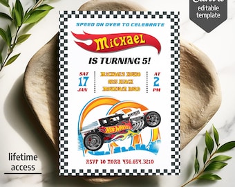 Cars birthday invitation, Hot Racing invite, Wheels invitation, boy birthday party invitation template, printable editable evite