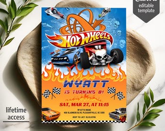 Cars birthday invitation, Hot Racing invite, Wheels invitation, boy birthday party invitation template, printable editable evite