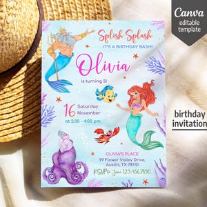 Princess Ariel birthday invitation, girl editable invite template, Little Mermaid printable invitation, Under Sea party, instant download bild 4