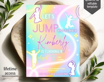 Editable Jump invite, Trampoline Birthday invitation, boy girl birthday, electronic invitation, Jump Phone Invite template, Play Party