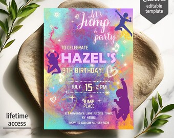 Editable Jump invite, Trampoline Birthday invitation, boy girl birthday, electronic invitation, Jump Phone Invite template, Play Party