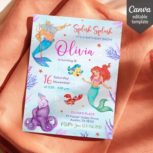 Princess Ariel birthday invitation, girl editable invite template, Little Mermaid printable invitation, Under Sea party, instant download bild 2