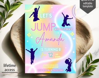 Editable Jump invite, Trampoline Birthday invitation, boy girl birthday, electronic invitation, Jump Phone Invite template, Play Party