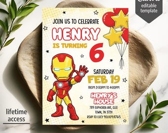 Iron Man Awesome Friends birthday invitation, kids superhero party invite, printable editable Marvel boy party template, Ironheart bday