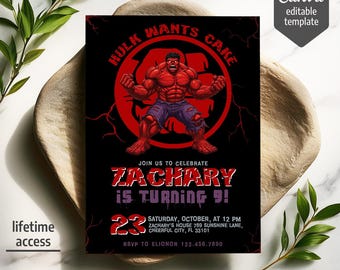Red Hulk printable boy birthday invite, Captain America invitation, Super Hero editable party invitation, Brave New World invite template