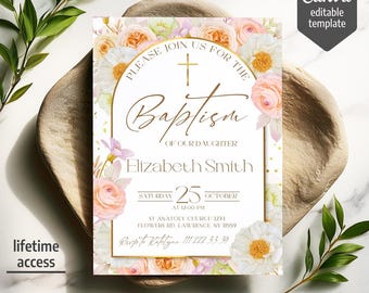 Invitación de bautizo, plantilla de invitación de bautizo para niña o niño, plantilla de invitación de bautizo azul y rosa, invitación de invitación azul en acuarela para niños y niñas