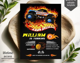 Cars birthday invitation, Hot Racing invite, Wheels invitation, boy birthday party invitation template, printable editable evite