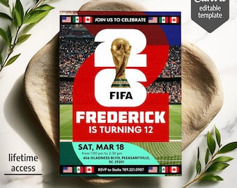 FIFA World Cup 2026 birthday invitation, soccer invite, printable editable football tournament party template, Champions sports bday