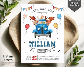 Farm Animals birthday invitation, Blue Truck invitation, Oink Moo Baa invite, Little Blue, Barnyard Animals party invite template, 1st, 2nd
