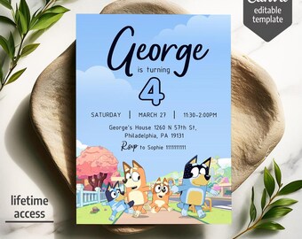 Paw-ty editable invitation, Puppies printable birthday invite boy girl, puppy invitation, dog invite, Pool Party birthday invite template