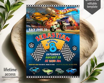 Cars birthday invitation, Hot Racing invite, Wheels invitation, boy birthday party invitation template, printable editable evite