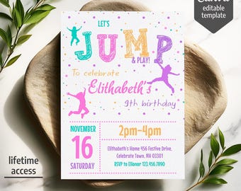 Editable Jump invite, Trampoline Birthday invitation, boy girl birthday, electronic invitation, Jump Phone Invite template, Play Party