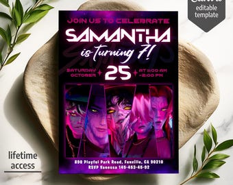 Saja Boys birthday invitation, Kpop Demon Hunters villain party invite, printable editable Kpop party template, teen bday