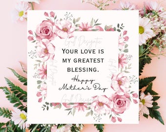 Tarjeta imprimible para el Día de la Madre / Tarjeta floral rosa / Tarjeta de felicitación / Descarga digital instantánea