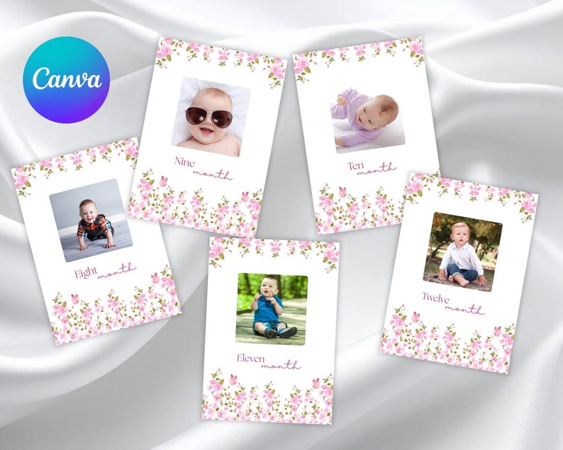 Baby Milestone Cards Printable | Floral Cards Set | Baby Girl First ...