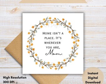 Tarjeta floral para el Día de la Madre / Cita con una corona elegante / Descarga digital instantánea