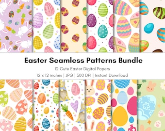 Paquete de patrones sin costuras de Pascua / Paquete de papel digital de Pascua / Patrones de primavera de conejito / Descarga instantánea