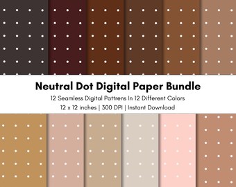 Paquete de papel digital de lunares neutros / 12 patrones sin costuras / 30 x 30 cm / Descarga digital