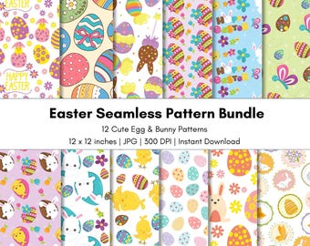 Papel digital sin costuras de Pascua / Patrones de huevos y conejitos / Papel imprimible de Pascua / Descarga digital instantánea