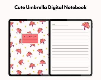 Cuaderno digital Kawaii Umbrella / Diario rayado de 200 páginas / Descarga rápida en PDF