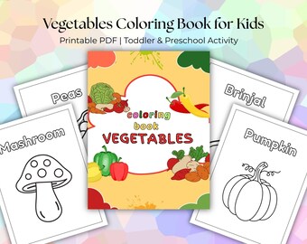 Libro para colorear de verduras para niños (imprimible) / Páginas para colorear para niños en edad preescolar / Descarga digital instantánea