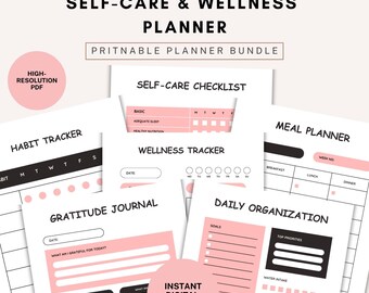 Planificador de autocuidado imprimible, registro de hábitos y diario de gratitud (descarga instantánea)