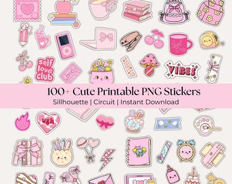 Más de 100 pegatinas PNG rosas / Pegatinas imprimibles para planificador / Cricut y Silhouette / Descarga digital instantánea