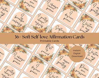 Tarjetas de Afirmación de Amor Propio / Mindfulness Floral Imprimible (Descarga Instantánea)