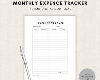 Seguimiento de gastos mensuales imprimible / Seguimiento de presupuesto / Seguimiento de finanzas mínimas / Descarga instantánea