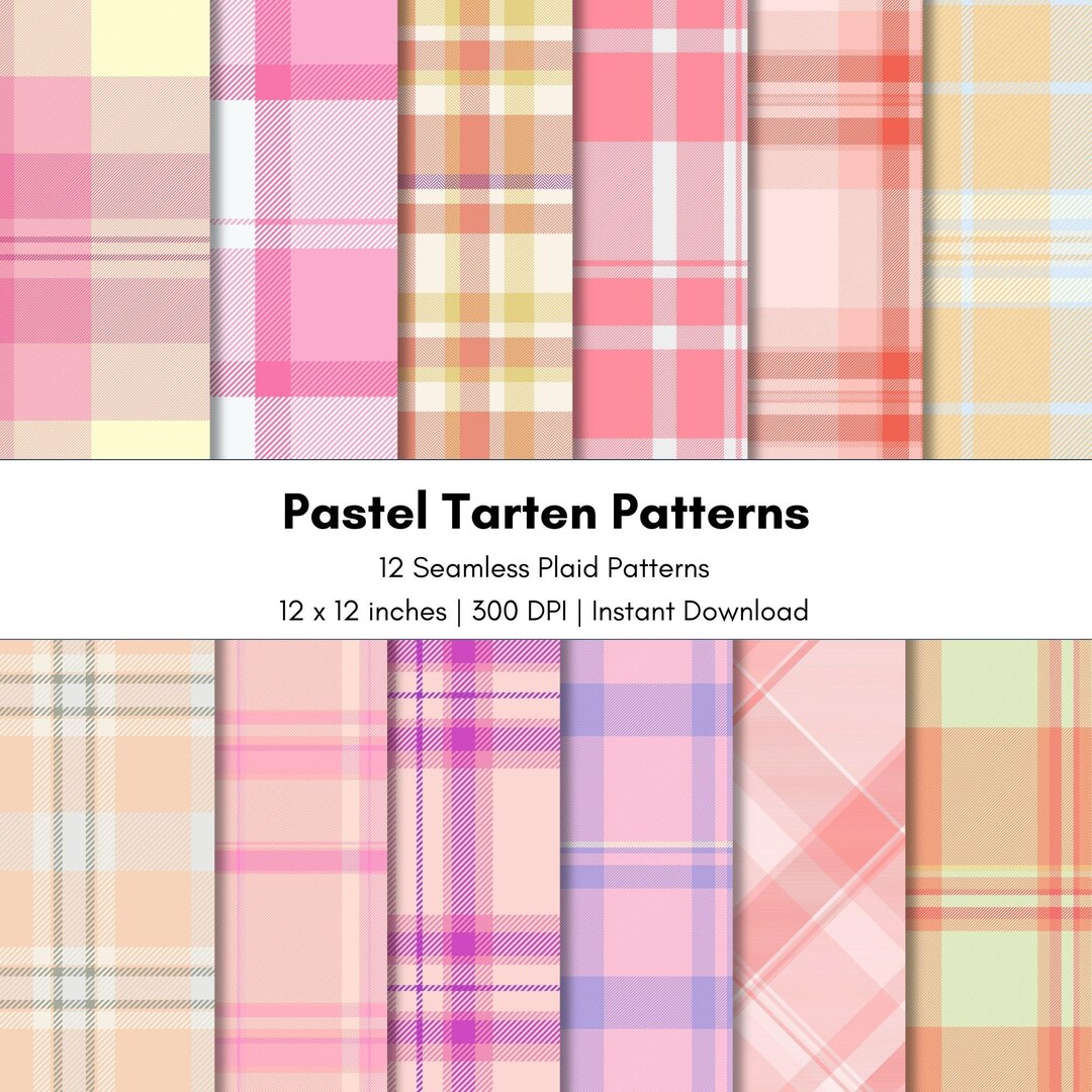 Seamless Plaid Digital Paper Bundle |12x12 Pastel Tartan Patterns | 300 ...